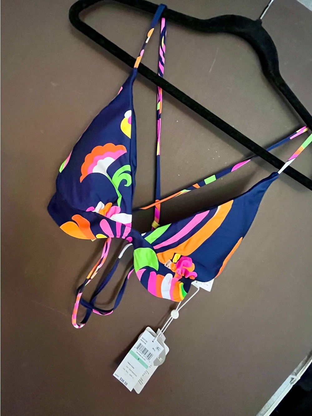 Trina Turk Navy Multicolor Floral Triangle Bikini Top